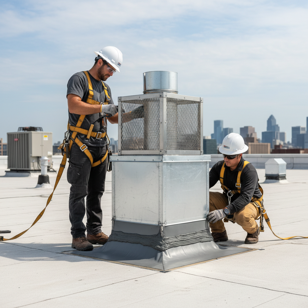 Proper commercial kitchen exhaust penetration with tall curbs and grease-resistant detailing