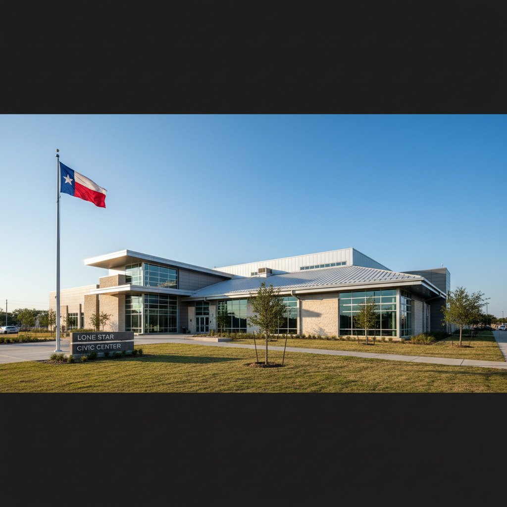 A modern Texas public school building, a prime candidate for a TIPS cooperative purchasing roof management contract.