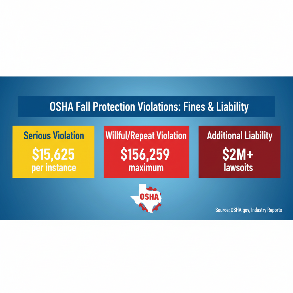 OSHA fine structure infographic showing fall protection violation penalties up to $156,259