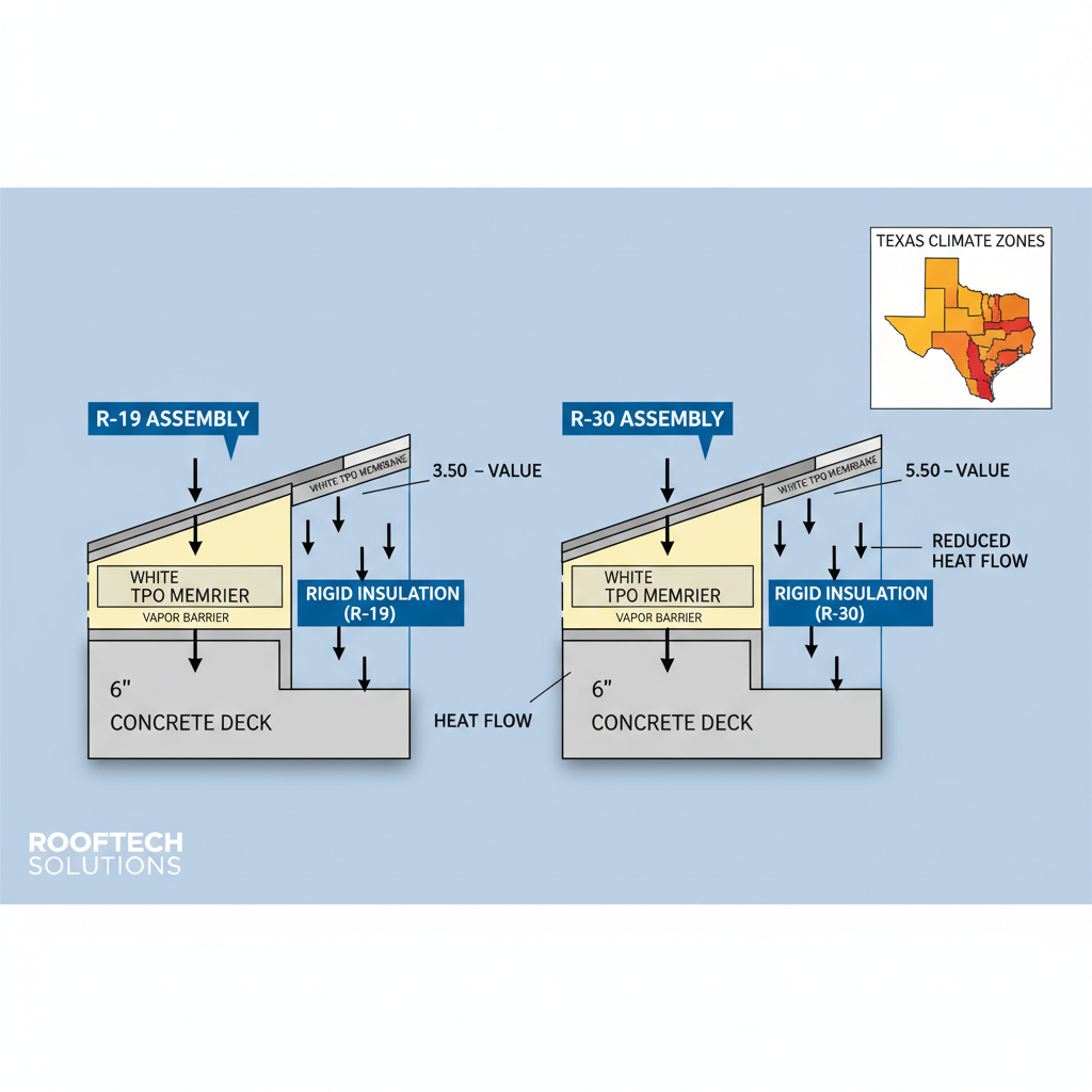 Commercial roof assembly diagram showing Texas climate zone insulation requirements