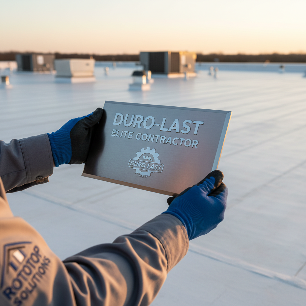 Duro-Last Elite Contractor logo representing high-quality labor standards for commercial roofing.
