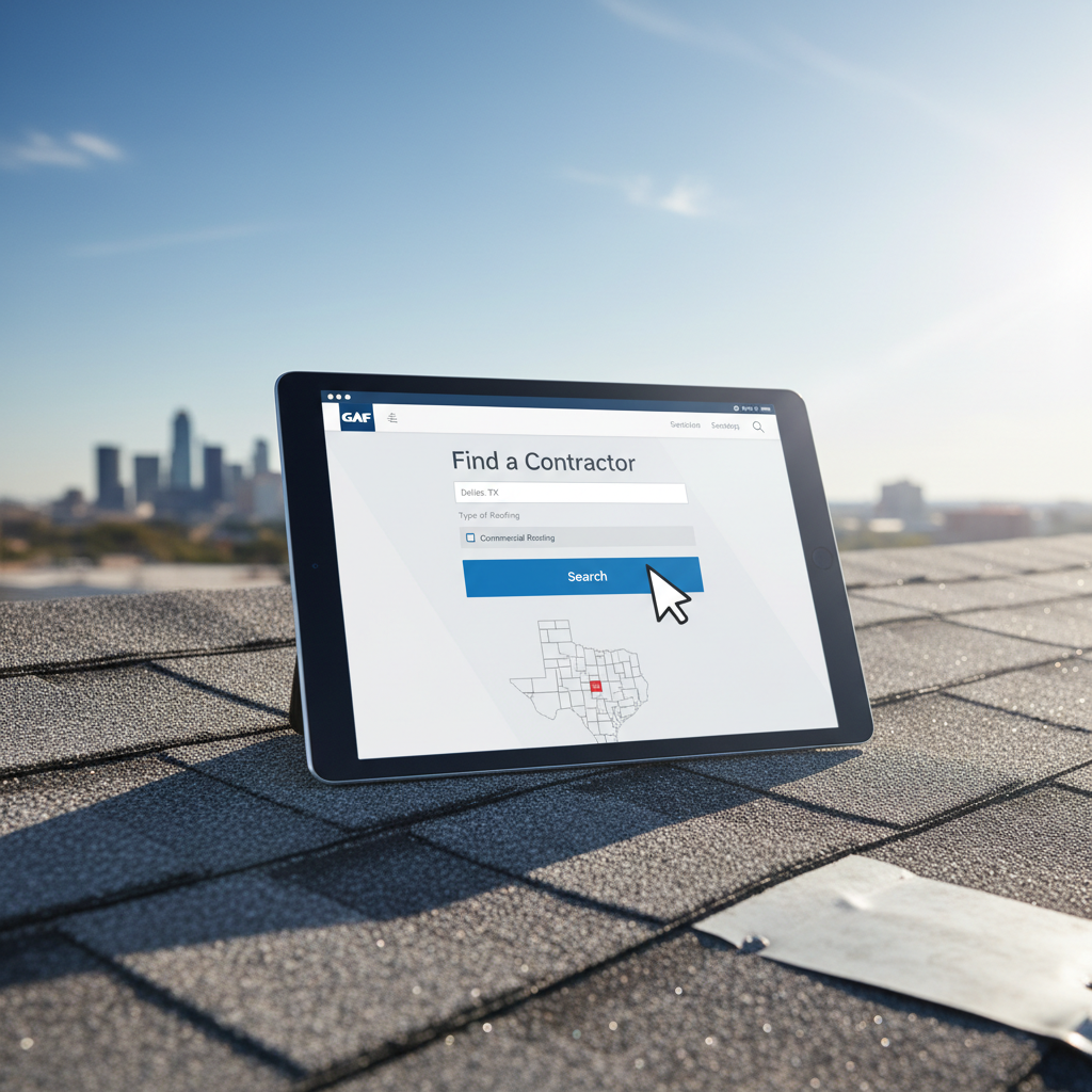 A graphic showing how to use the GAF website to verify a contractor's certification status.